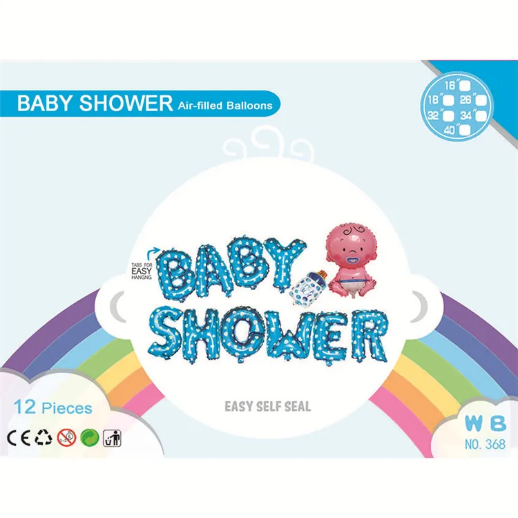 Оптовая Продажа Синий набивным рисунком сердца алфавит надувать воздушный шар для душа ребенка