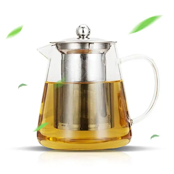 High Quality Coffee Tea Maker Kettle Heat Resistant Borosilicate Glass Tea Pot Set With Stainless Infuser Lid