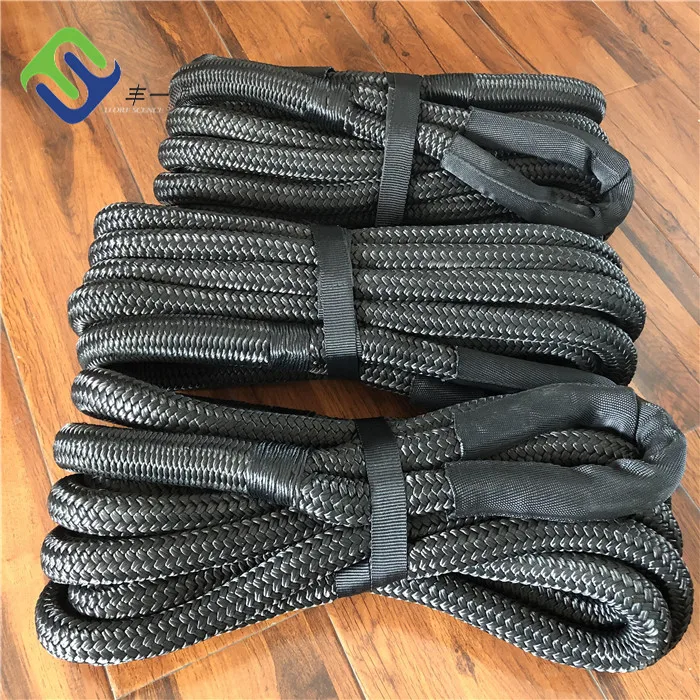 Black Color 22mm*9m Nylon Kinetic Recovery Tow Rope With Loop at Each End