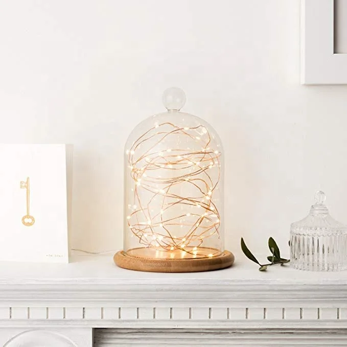 
Custom Glass Cloche Bell Jar Display Dome with Bamboo Base 
