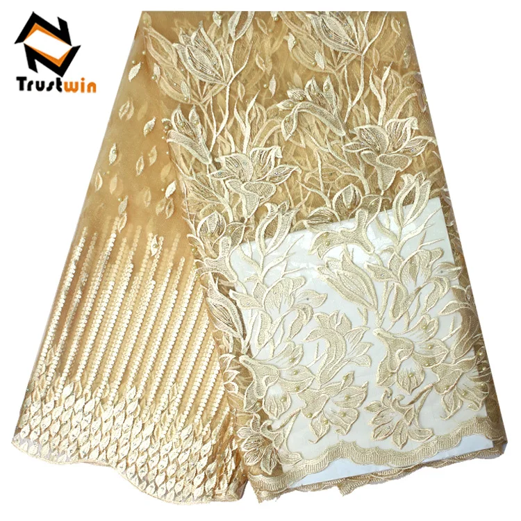 African style french net lace tulle bead fabric for wedding dress