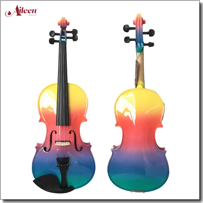 Rainbow colored all solid violin with case(VG105-RB)