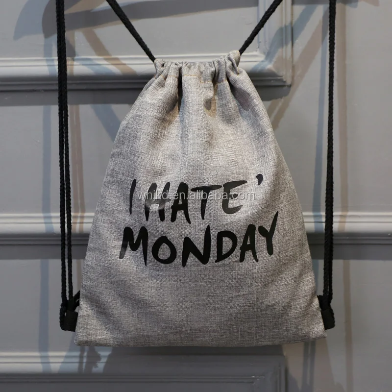 Burlap drawstring backpack bag travel black cotton canvas draw string sack bag for sports