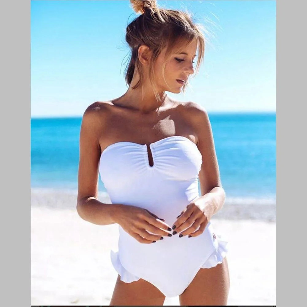 Fashion One Piece Strapless Swimwear Off Shoulder Sexy Bikini For Women With Flounce Traje De Bano