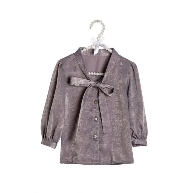 Kids manufacturers plain kids chiffon long sleeve bow knot top baby blouses