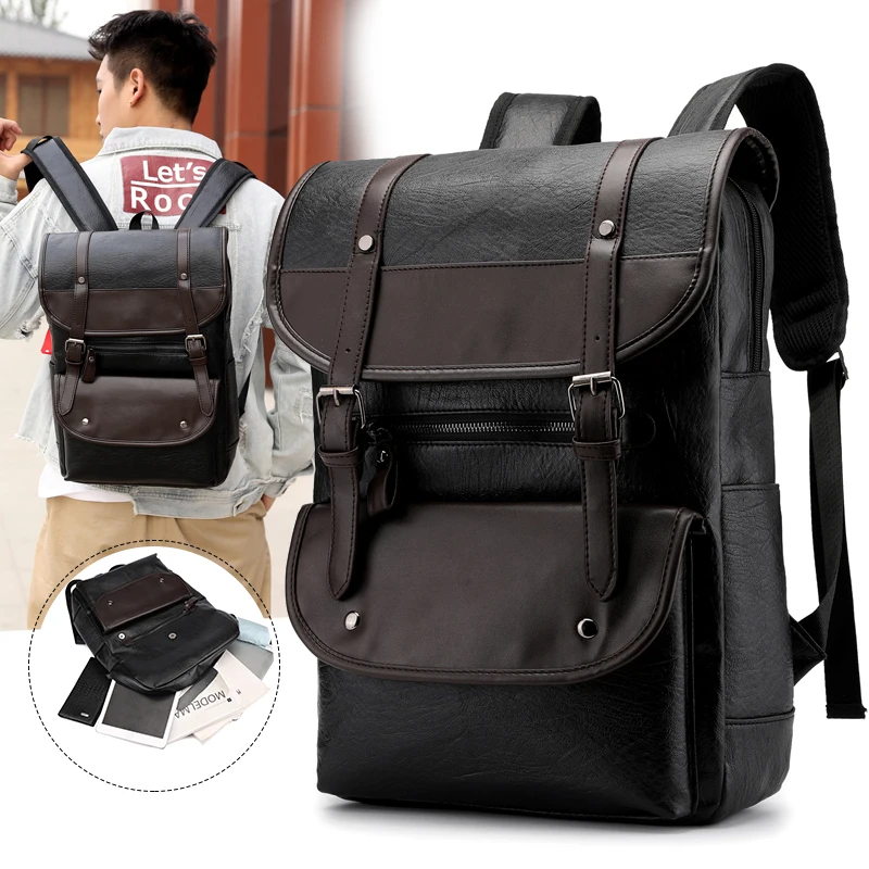 Vintage Pu Backpack School Bags for Men Leather Backpack Lowest Price Made in China