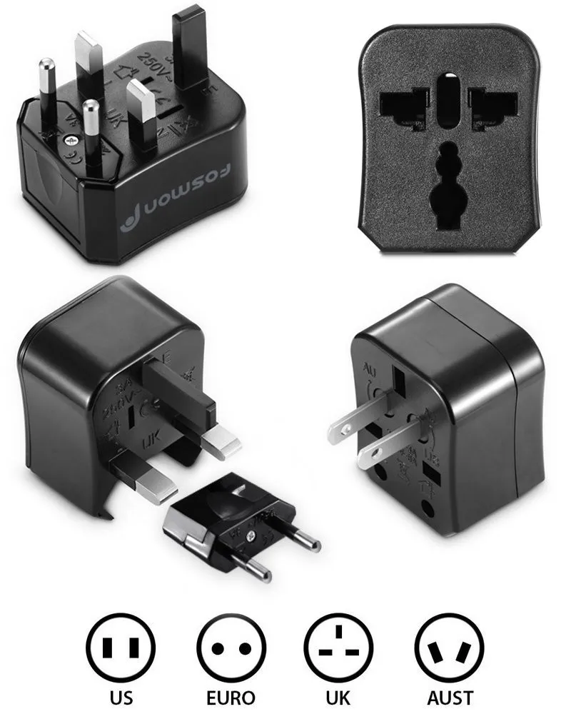 Travel Adapter Plug Compact Worldwide International Kit - Works in Europe, Asia, Australia, America