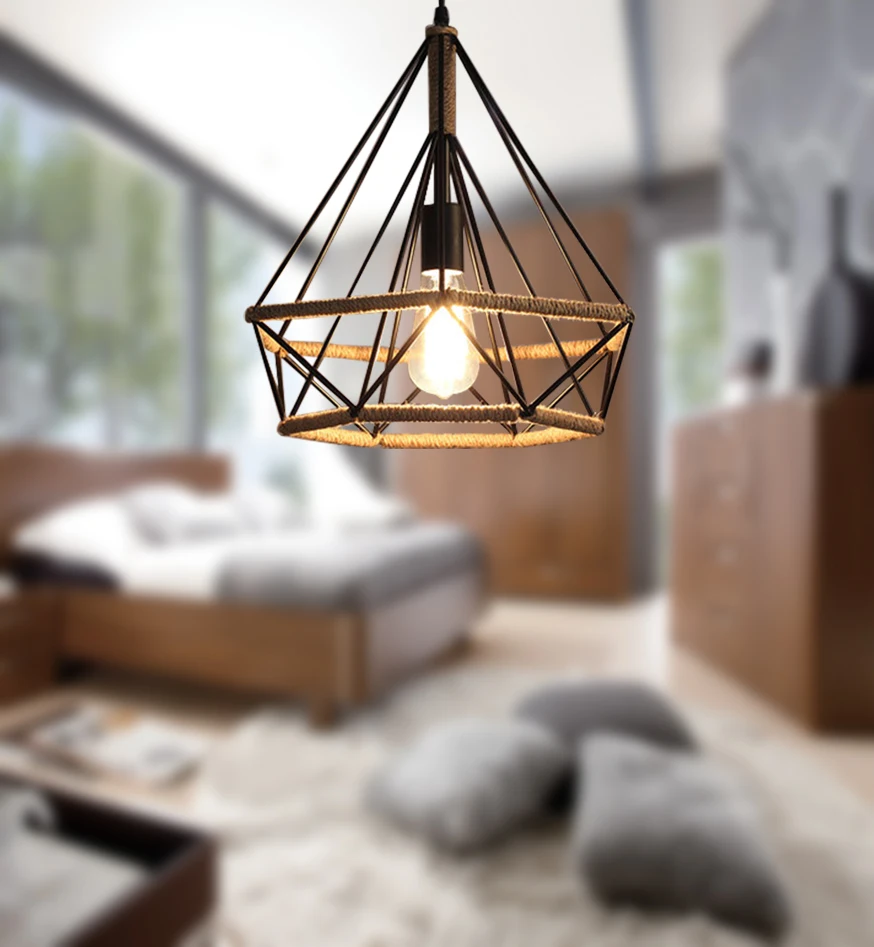 Industrial Ancient jute rope dinning suspended pendant lights lighting