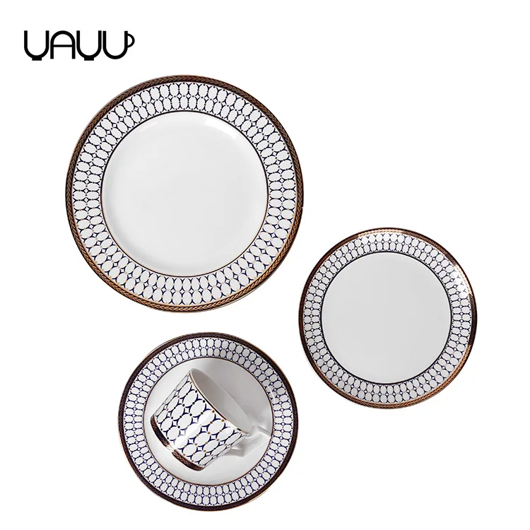 Online sale high quality 16pcs ceramic dinnerware dinner set with gold rim