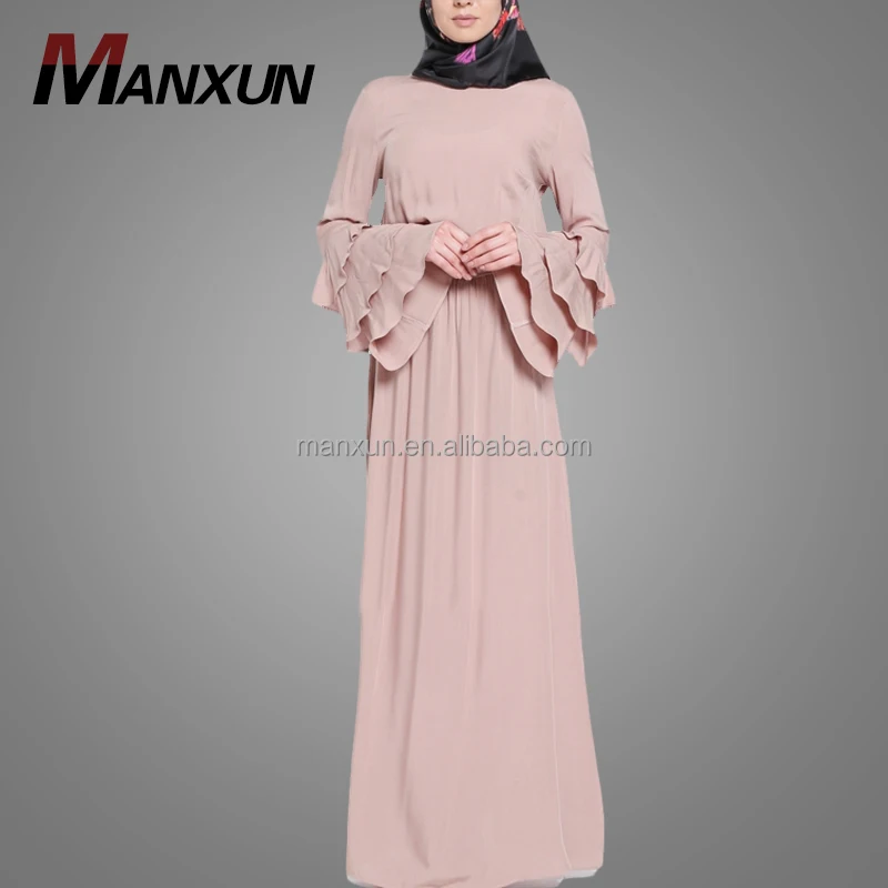 Удобное светло-розовое платье макси с длинными рукавами и рюшами, мусульманская одежда, исламский джилбаб, оптовая продажа в Китае, платье, платье