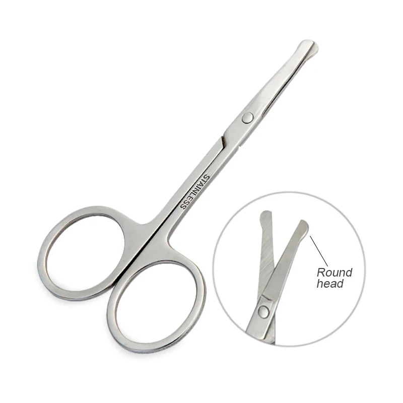 Stainless Steel Private Label Nose Hair Removal Round Tip Eyebrow Eyelashes Makeup Beauty Scissors