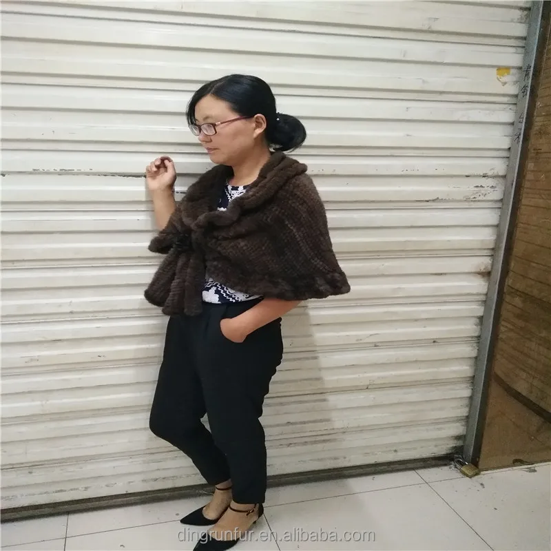 
2018 Factory supplier Women Knitted Mink Fur cape real mink fur shawl 