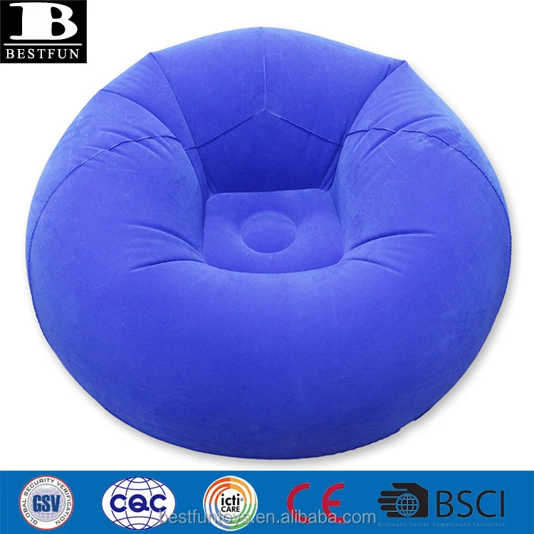 factory customized blue downy flocking inflatable beanbag sofa druable folding blow up lazy chair bean bag bedroom furniture