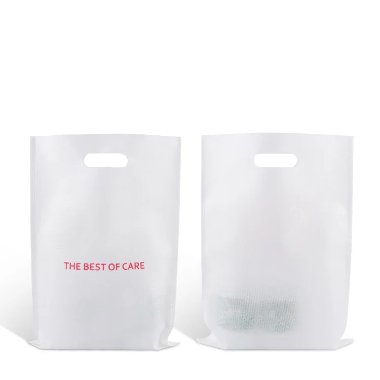 guangzhou manufacturer custom logo design white die cut non woven fabric grocery packaging handle bag for shopping