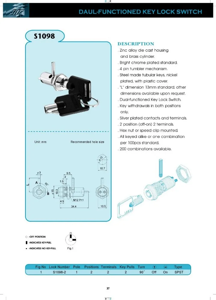
Dual Functioned Micro Tubular Key on off Lock 