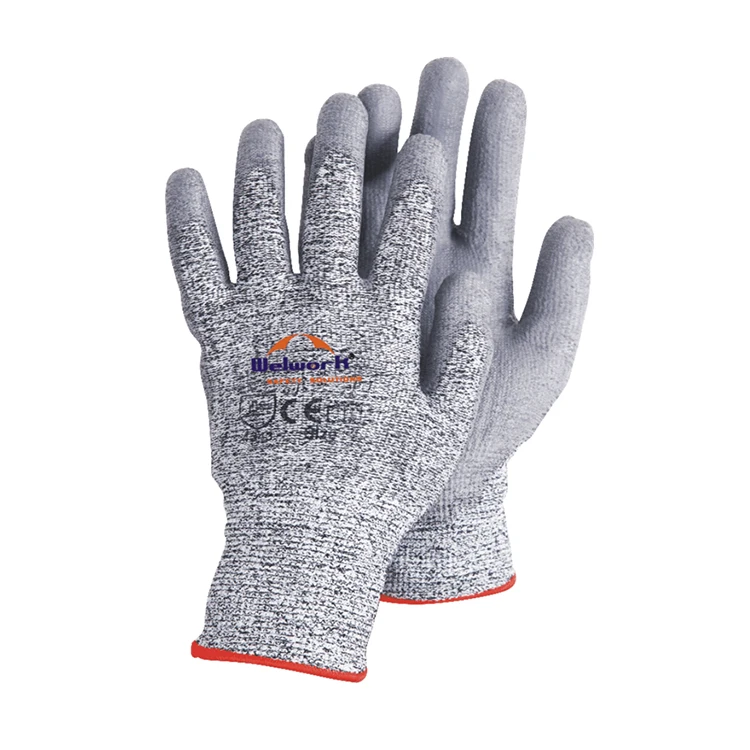 PU-D131 13G HPPE Fibre Gloves With PU Coated Cut Resistant Gloves Level 5 Protect Gloves For Industry