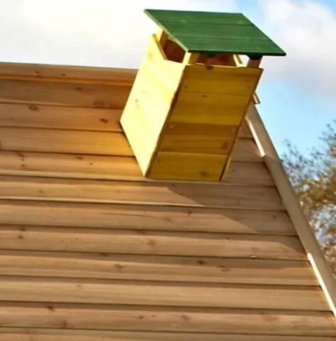 Outdoor Playhouse with Slide Wooden Kids Play Residential Backyard Playground