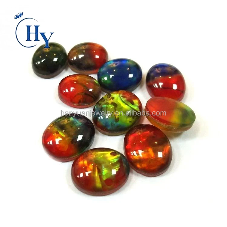 Wholesale ammolite stones 8x10mm oval cabochon glass stones ammolite for jewellery