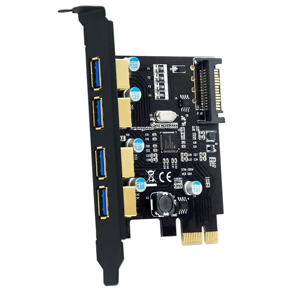 
PCI-E PCI express x1 to 4 port USB3.0 Gold connector with SATA 15pin power 5Gbps converter card 