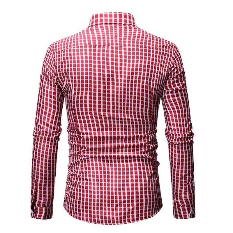 2019 NEW casual spring  plaid long sleeve slim fit men shirt streetwear social dress shirts mens fashions jersey