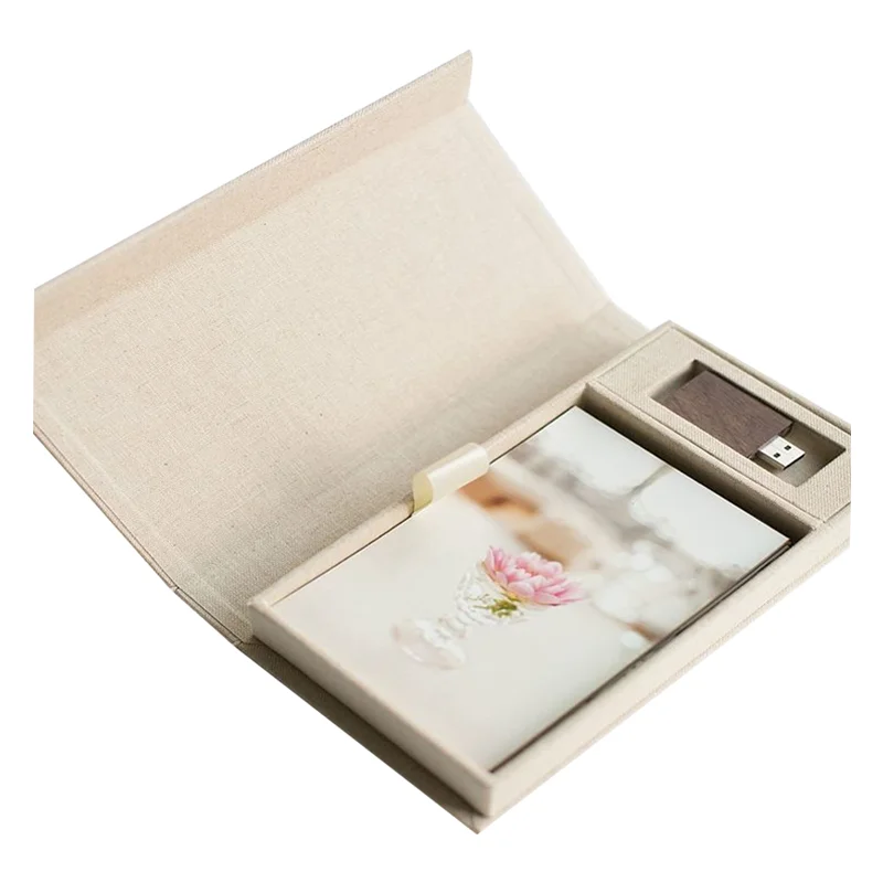 Free Sample Exquisite Custom Photo Album Packaging And Usb Drive Packing Gift Boxes With Magnetic Lid Closure