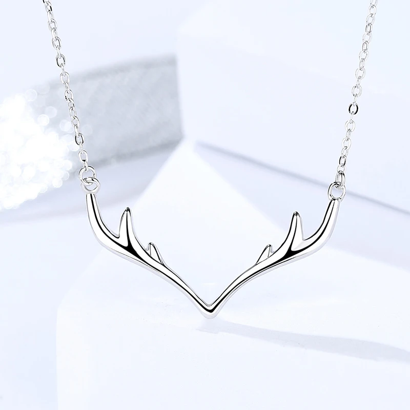 Fashionable Korean Minimalist Jewelry High Polishing 925 Sterling Silver Antler Pendant Necklace for Women Inspirational Gift