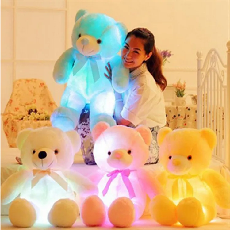custom manufacture LED flash light bear cotton kawaii soft musical baby stuffed plush toy with sound