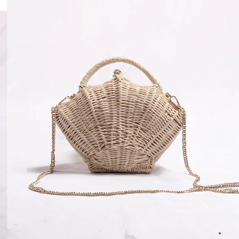 New shell-shaped chain packet rattan bag female woven bag shoulder  beach vacation bag