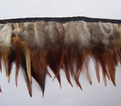 China Feather factory wholesale Natural Red Rooster Saddle Feather Fringe trim with satin ribbon tape