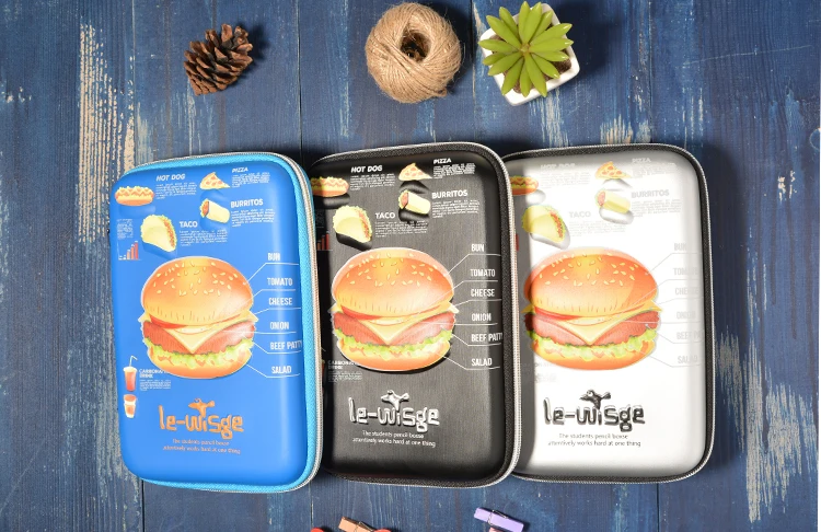 Пенал из ЭВА с принтом гамбургеров, изготовление карандашей из ЭВА под заказ, цветной кожаный пенал 3D с молнией