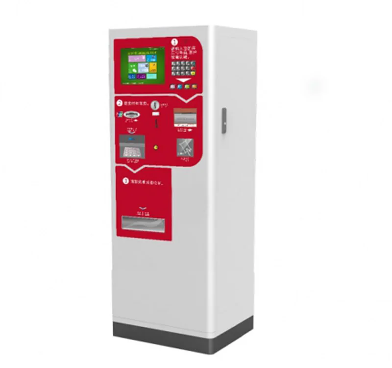 Self service car parking lot ticket bill payment kiosk machine with cash acceptor cash coin dispenser for cash out change
