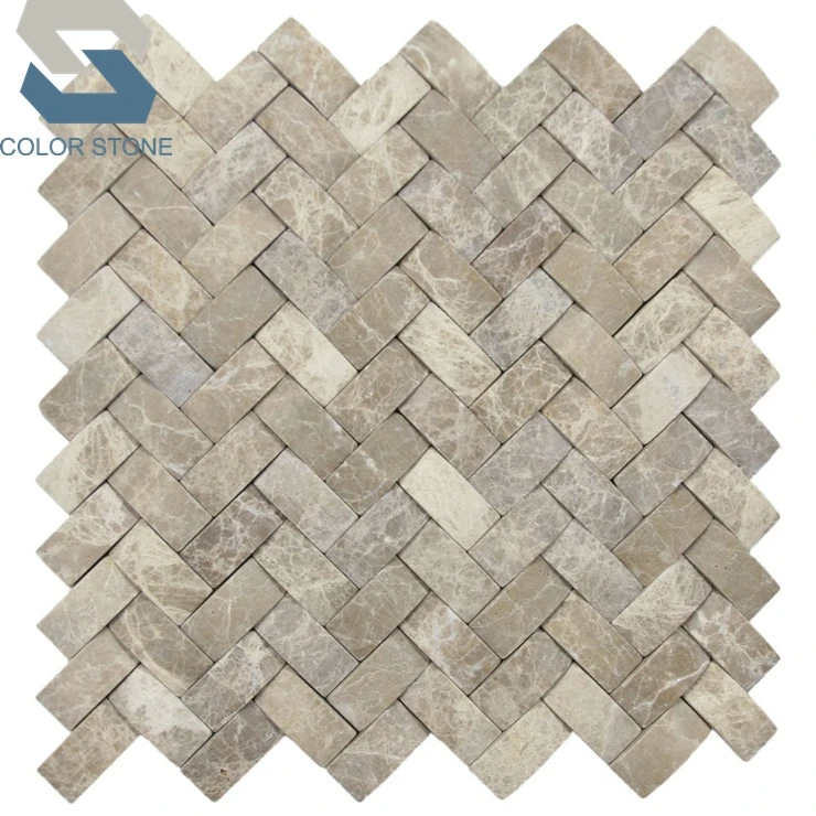 Hot Sale White Oak Wood Arched Herringbone 3D Honed Marble Mosaic Tile