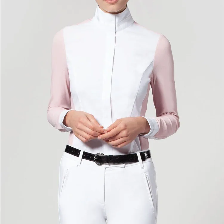 wholesale customize splicing cooling mesh fabric equestrian show shirt