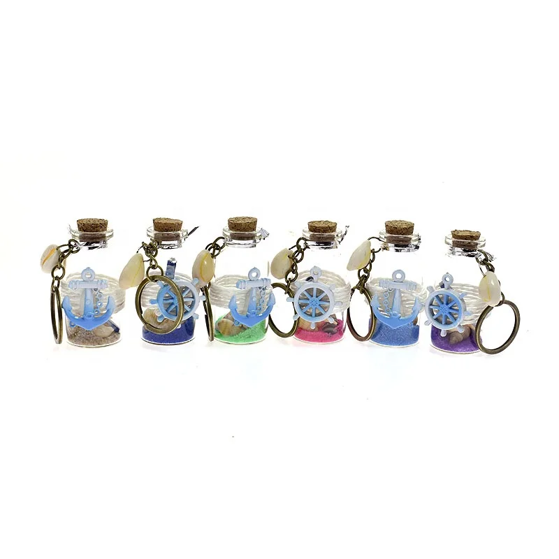 New design shell sand message keyring wishing lucky glass bottles souvenir keychain