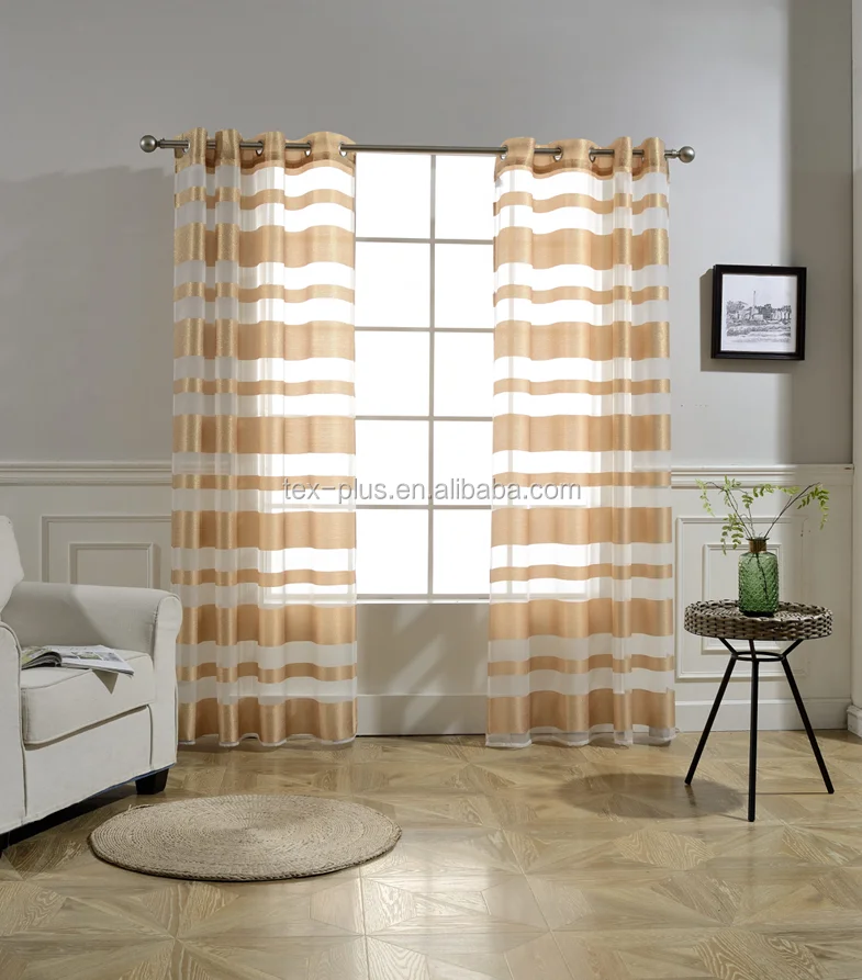 gold color jacquard striped organza sheer curtain for home window