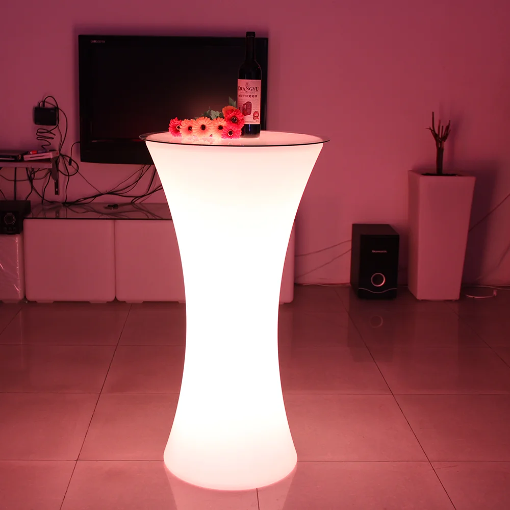 
remote control 16 colors changing rechargeable led pub table outdoor white plastic led bar table for wedding and event 