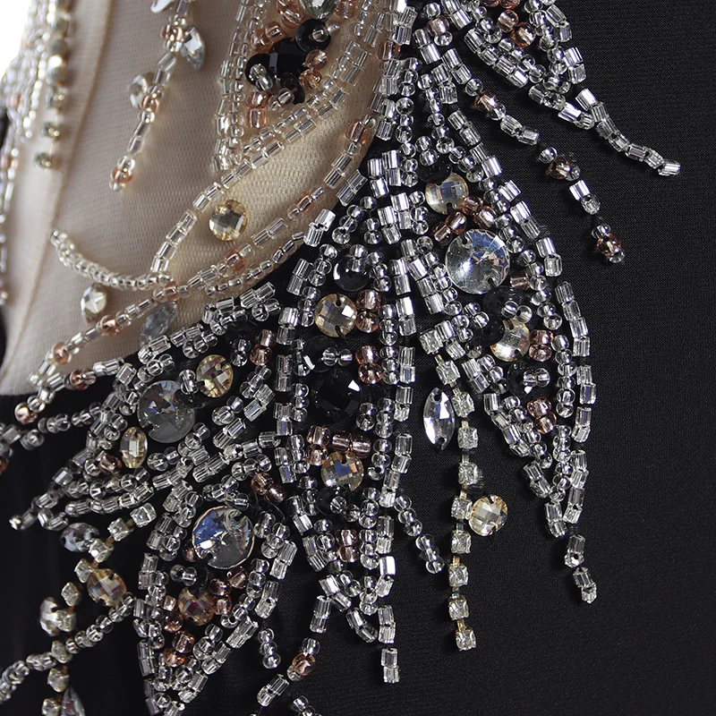 Round neckline backless ceremony wear sexy long black velvet evening dress