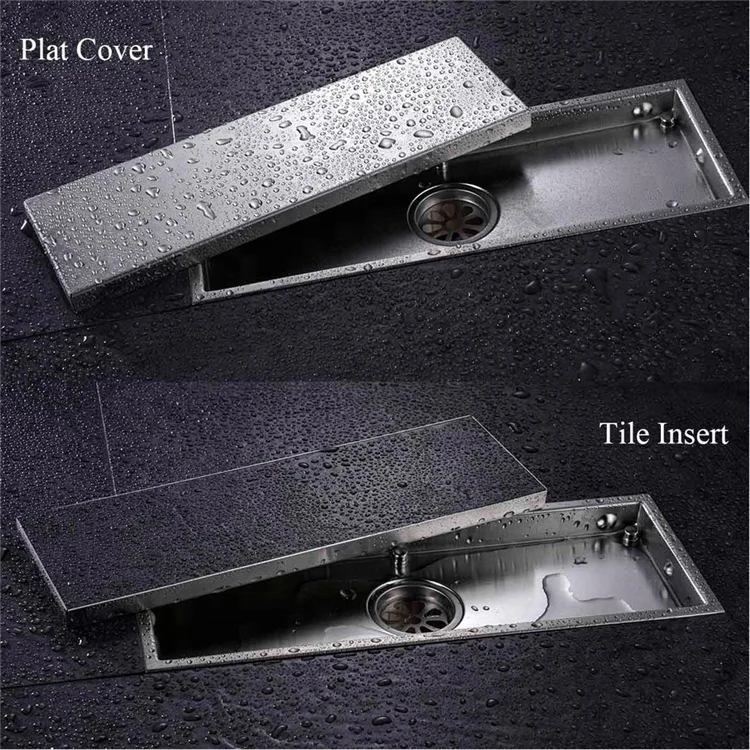 Bathroom Invisible Shower Floor Drain 304 Solid Stainless Steel 300 X 110mm Square Anti-Odor Floor Drain