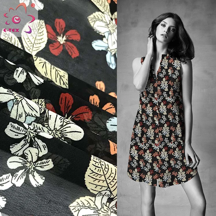Good quality girl dress material black 75d high twist printing polyester chiffon fabric