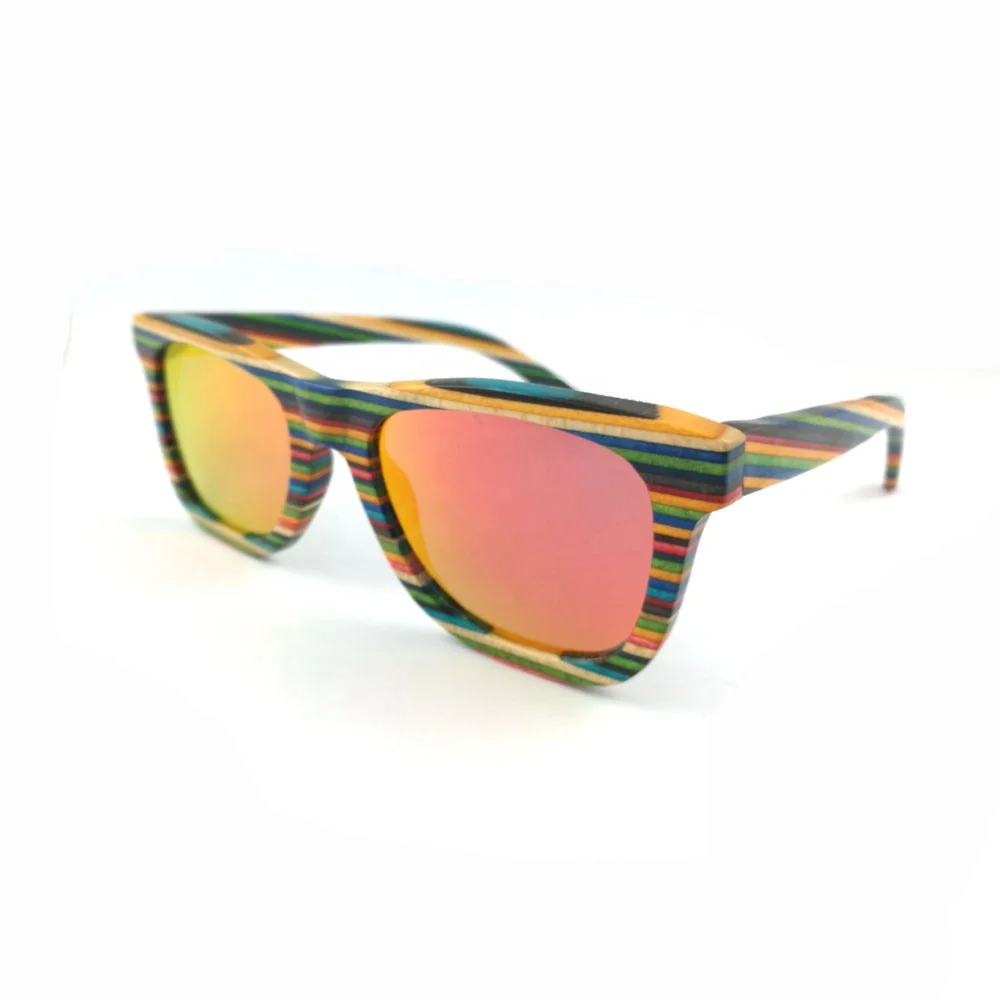 Fancy polarized mirror lens colorful bamboo wooden sunglasses