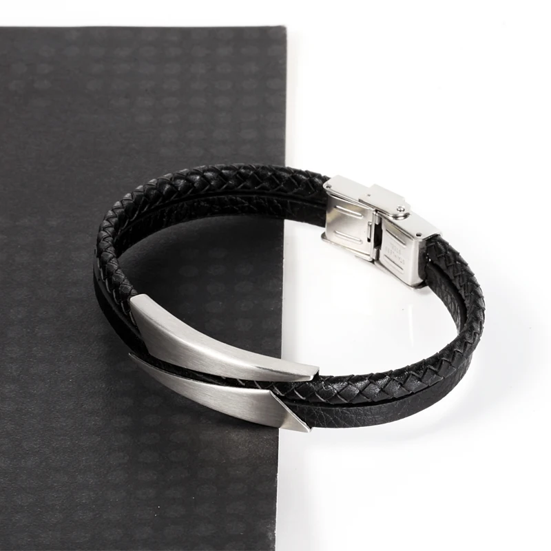 Wholesale Fashion Charm Silver Plated Blank Stainless Steel Bracelet Men Leather Bracelets charm bracelet