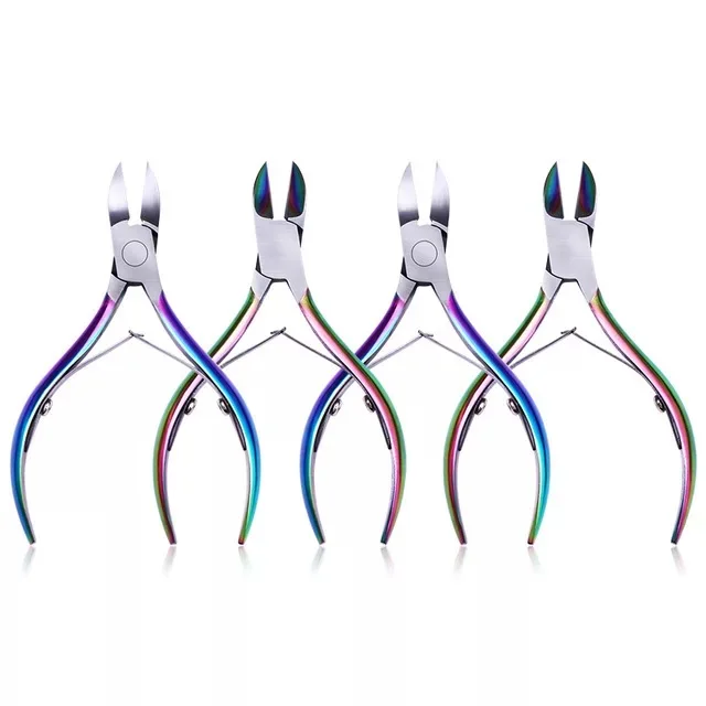 Best pretty beauty rainbow titanium precise stainless steel manicure pedicure nail art callus trimming nipper pusher trimmer kit