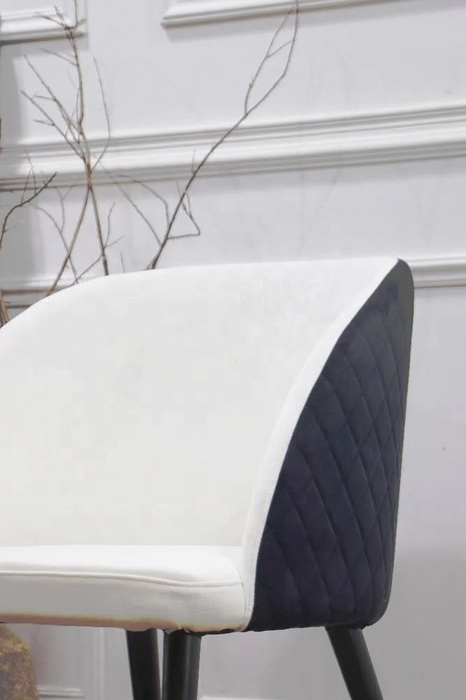 black and white velvet fabric modern dinning chair with gold brass button legs