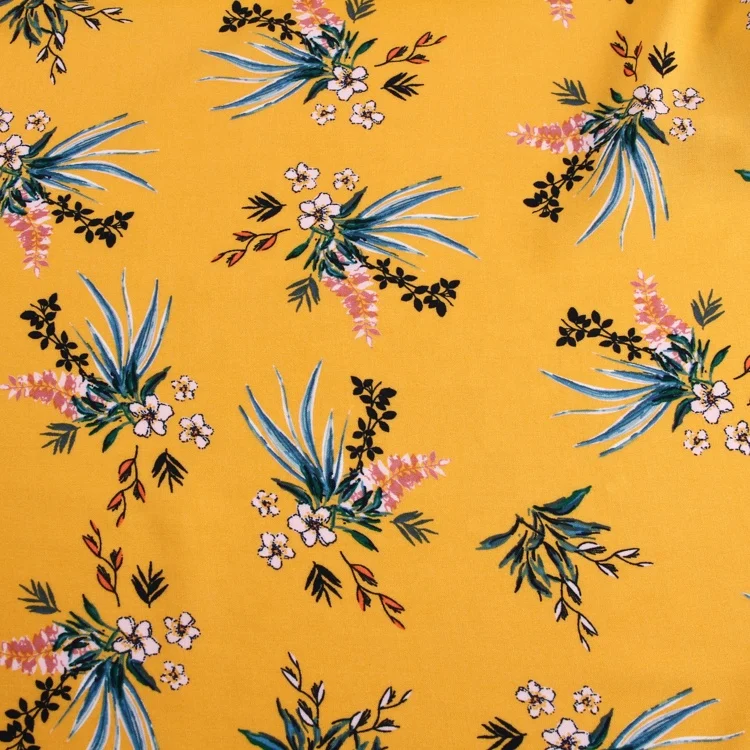 Yellow flower 100% printed viscose fabric plain african printed fabric
