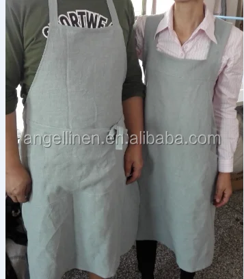 Popular plain housewife / coffee shop /bar use high quality 100% pure linen cross apron with pockets