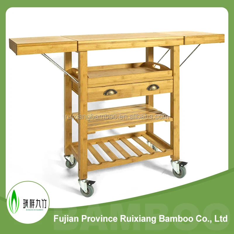 
Eco-friendly bamboo wooden folding kitchen trolley with drawers/shelf 