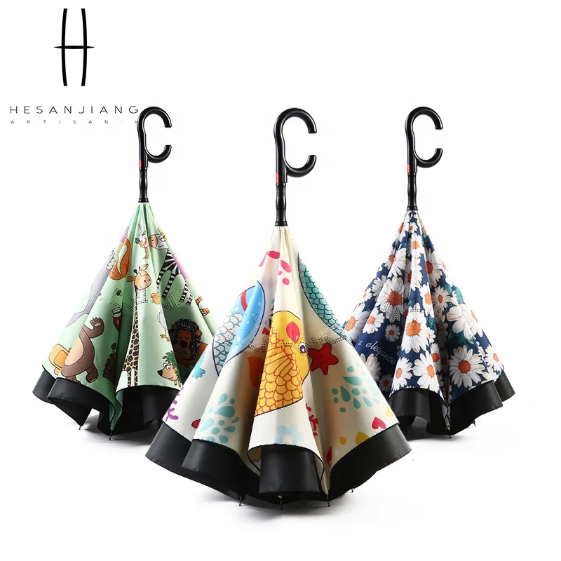 Best Quality waterproof inverted automatic umbrella double layer inverted umbrella custom logo