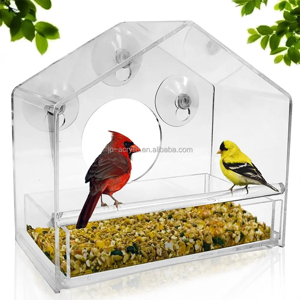 Wholesale Clear Acrylic Squirrel Proof Window Wild Bird Feeder with Tray and Suction