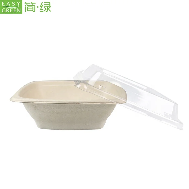 
Easy Green Disposable Square Sugarcane Bagasse Pulp Bowls Biodegradable With Lid 