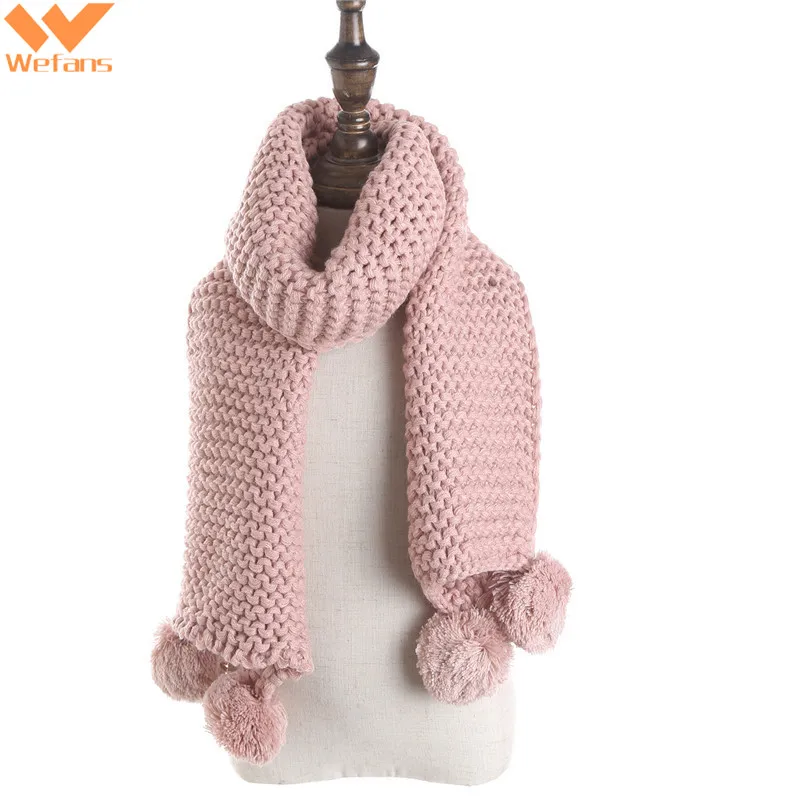 Wefans Knitted Wool Children Scarf knitting ball tassel kids Baby Warm thick knitting scarf